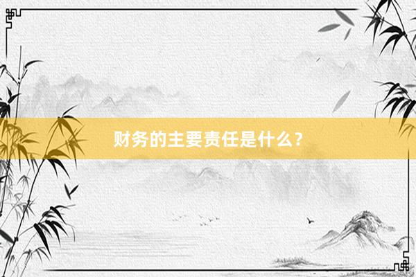 财务的主要责任是什么？